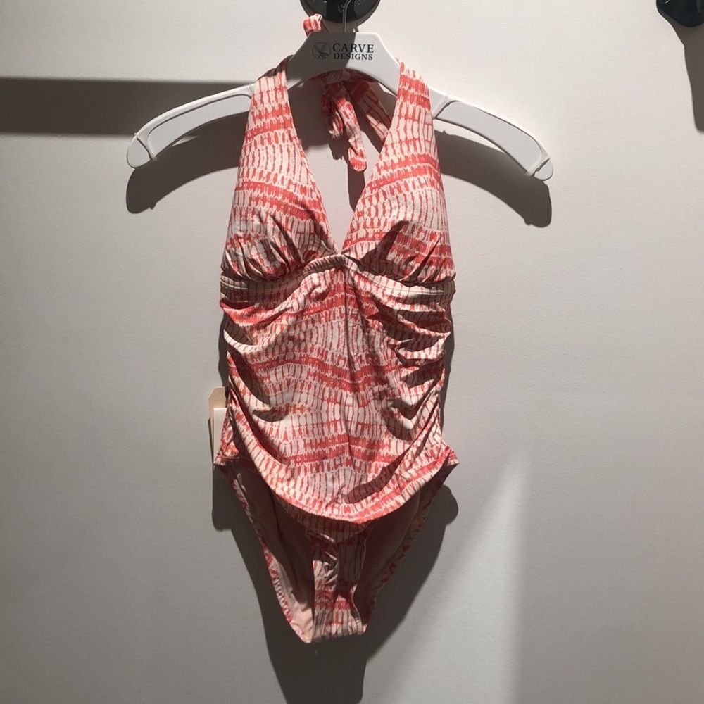NWT - XS | Carve Designs / Alexandra One Piece - Coral & Pink w/ White